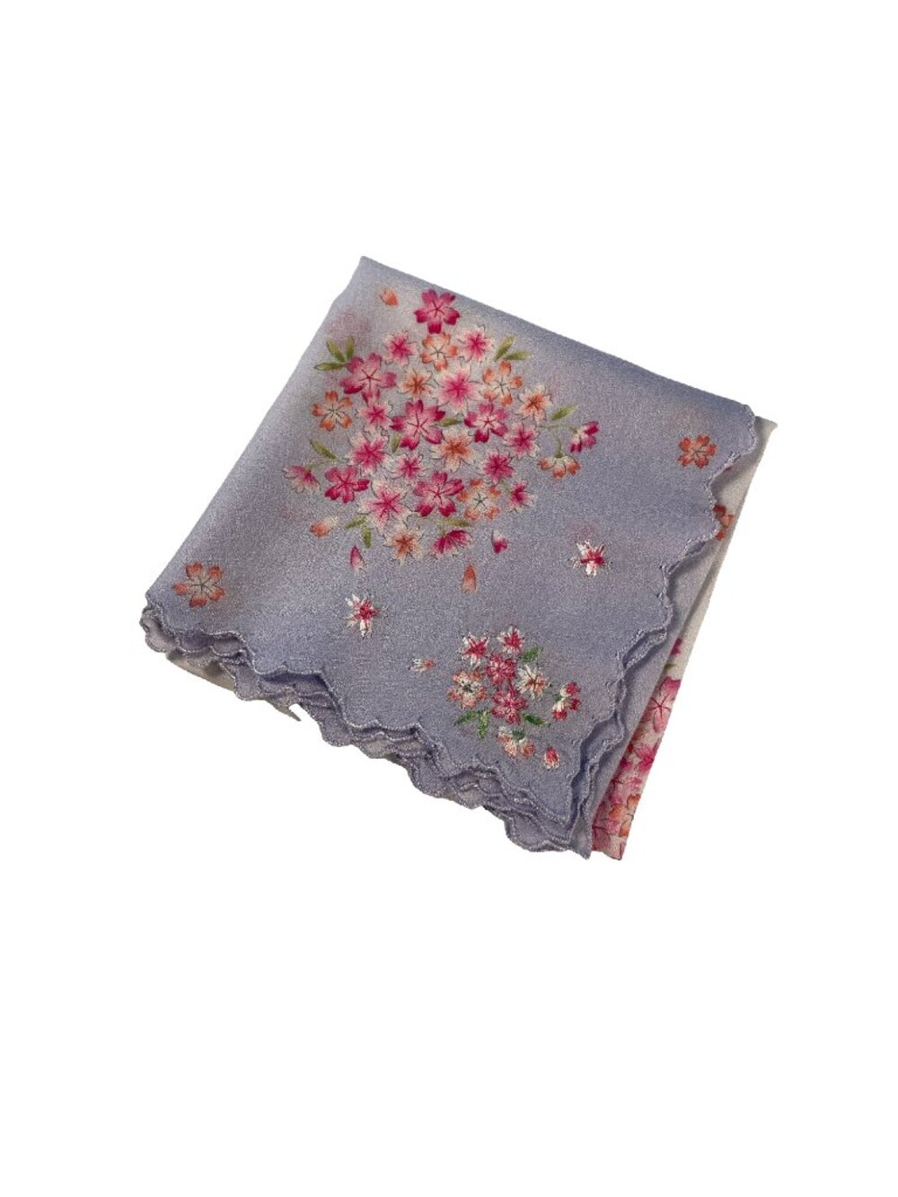 Vintage Floral Cotton Scarf Handkerchief Embroidered Scalloped Edge 22”